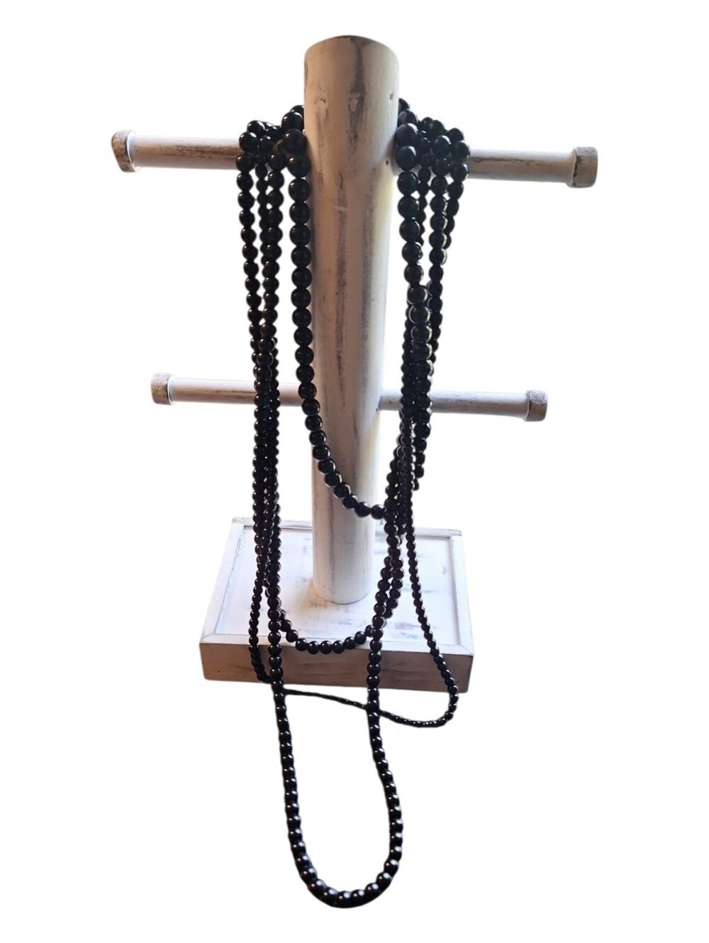 4 Strand graduated black beaded pearl like necklace Gothic Bride Old Money READ